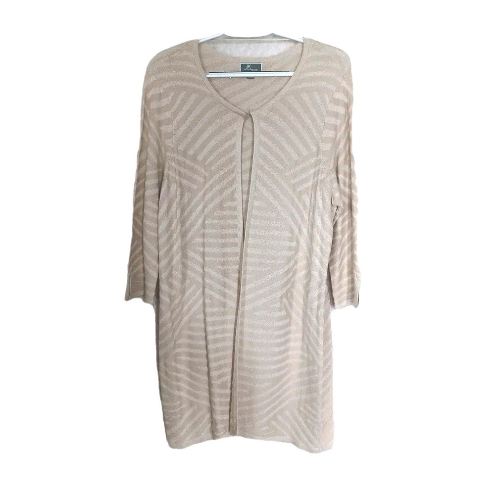 JM Collection Petite XL Ivory Long Open Cardigan Textured Pattern Cottagecore